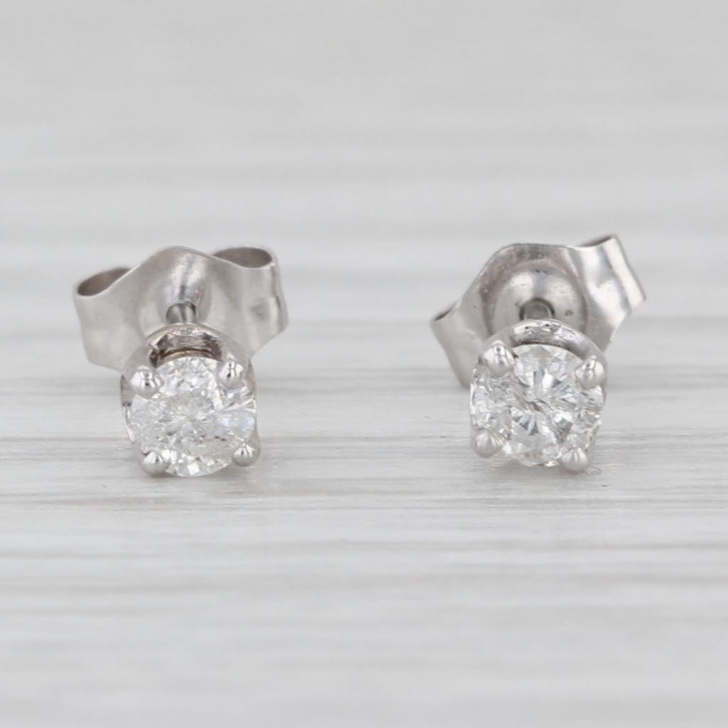 0.20ctw Diamond Stud Earrings 14k White Gold Round Brilliant Solitaire Studs