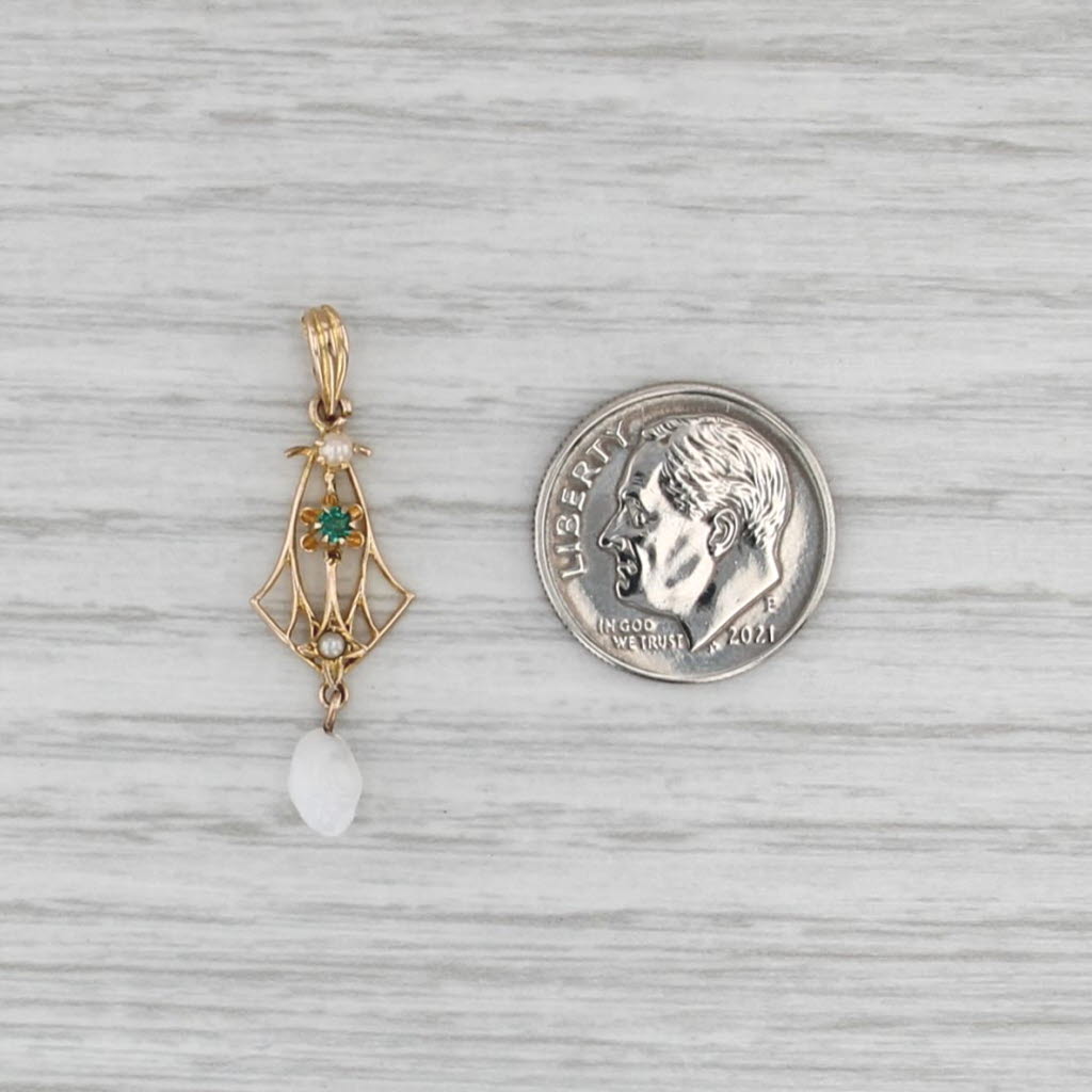 Vintage Lavalier Imitation Pearl Glass Pendant 10k Yellow Gold