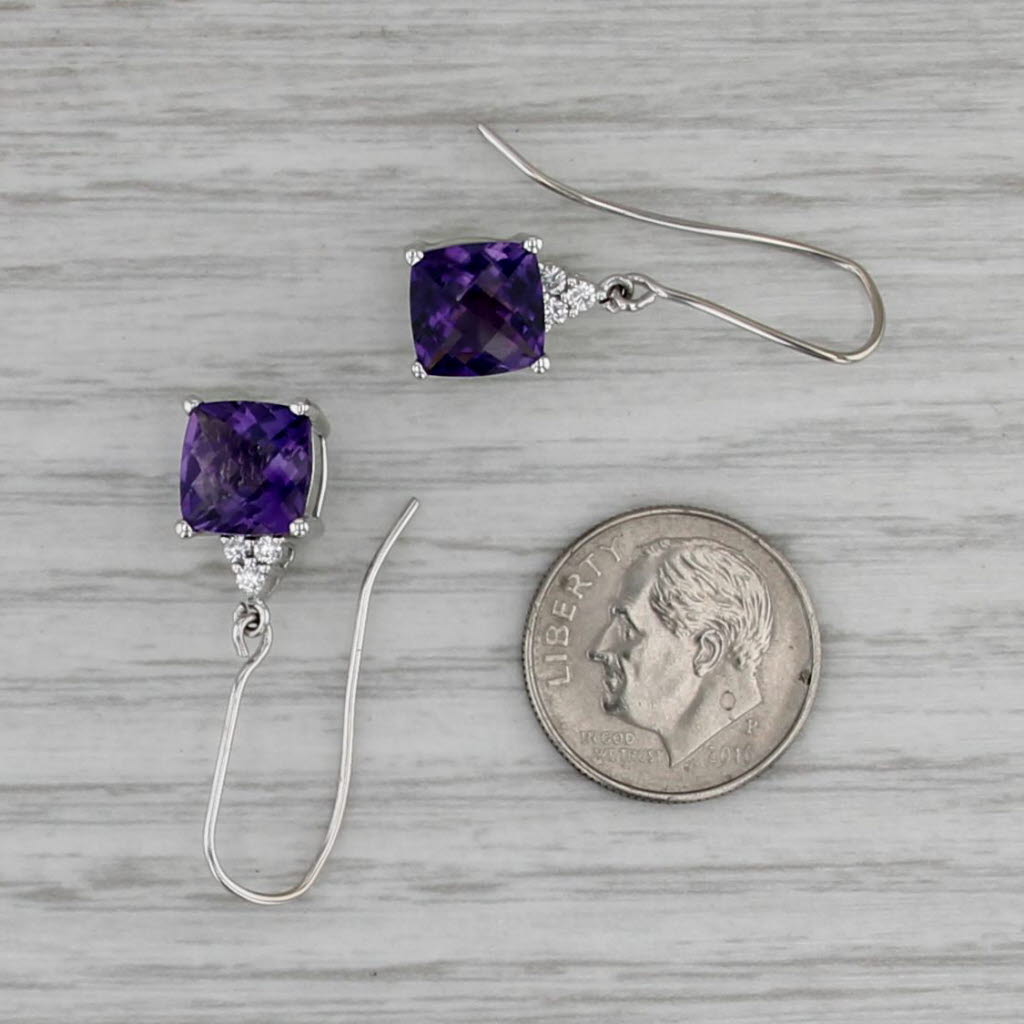 3.93ctw Amethyst Diamond Dangle Earrings Hook Post Drops