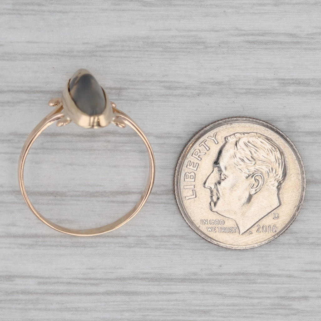 Vintage Agate Oval Cabochon Solitaire Ring 10k Yellow Gold Size 6.5