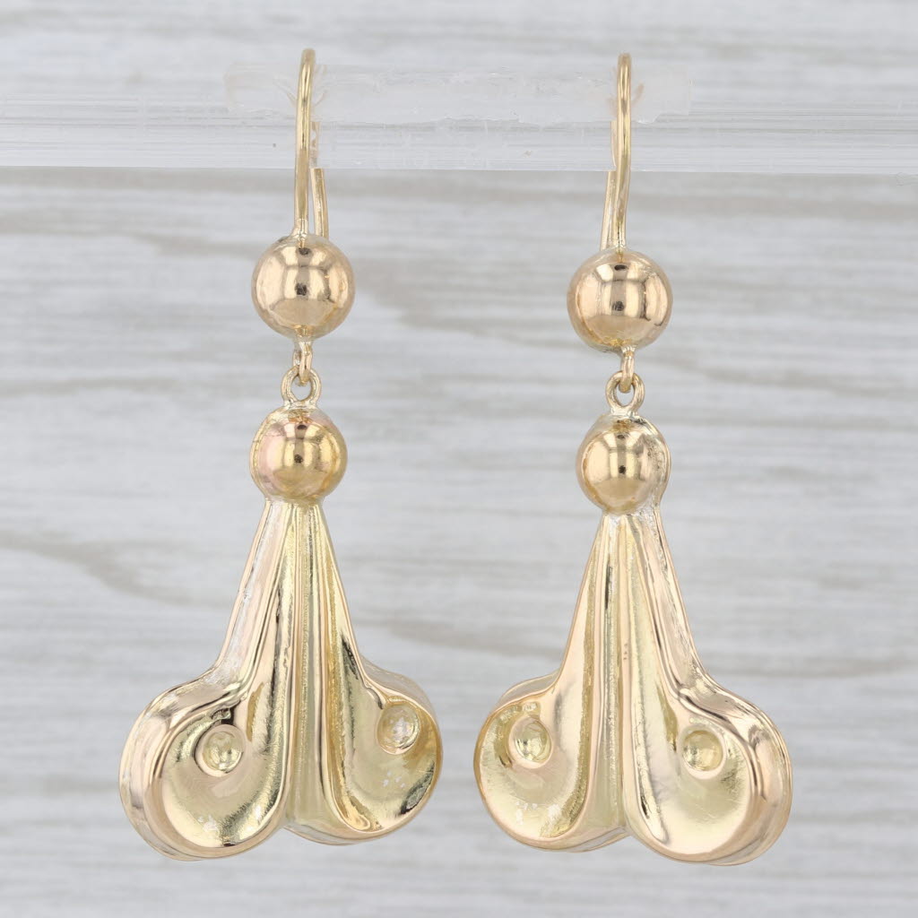Ornate Dangle Earrings 18k Yellow Gold Hook Posts Drops