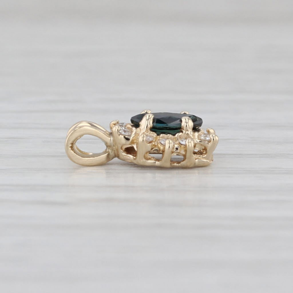 0.43ctw Marquise Blue Sapphire Diamond Halo Pendant 14k Yellow Gold Small Drop