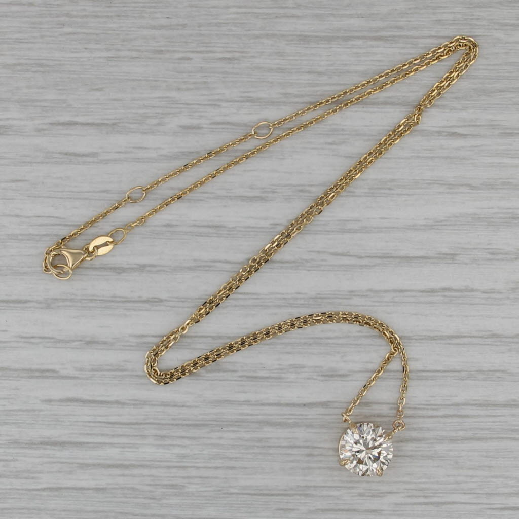 New 3.01ct Diamond Solitaire Necklace 14k Gold Cable Chain 16" 17" 18" GIA