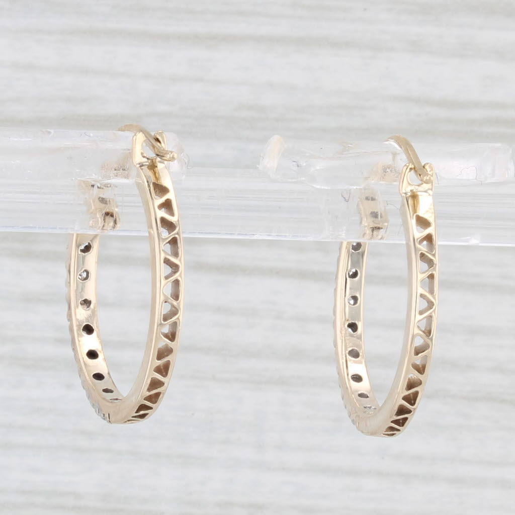 Light Gray Diamond Hoop Earrings 10k Yellow Gold Snap Top Round Hoops
