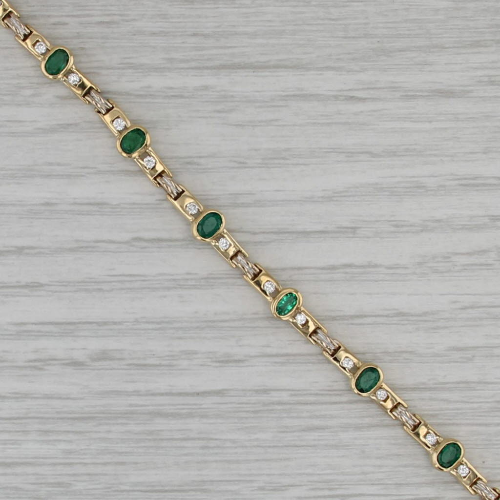 1.96ctw Emerald Diamond Bar Link Bracelet 18k Yellow Gold 6.5"