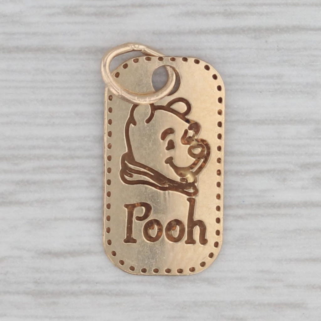 Gray Winnie the Pooh Bear ID Tag Charm 14k Yellow Gold Disney Cartoon