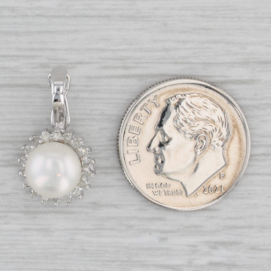 Gray Cultured Pearl Diamond Halo Enhancer Pendant 14k White Gold Clip Bail