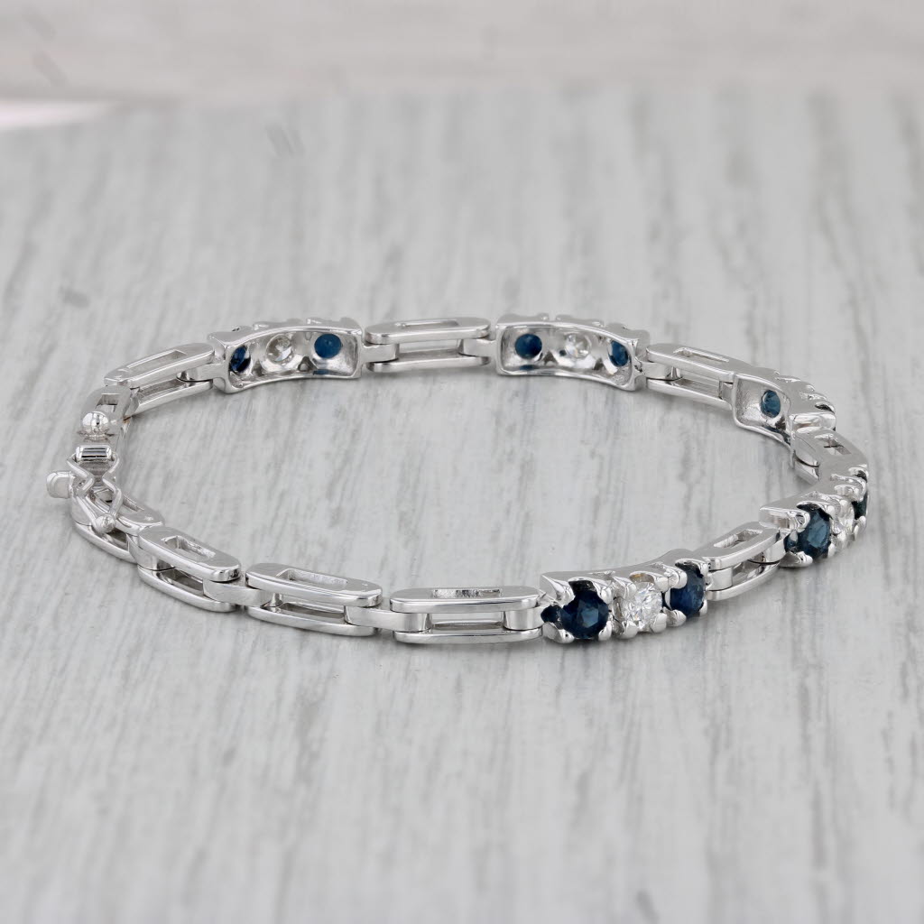 Gray 1.70ctw Blue Sapphire Diamond Bracelet 18k White Gold 6.25"