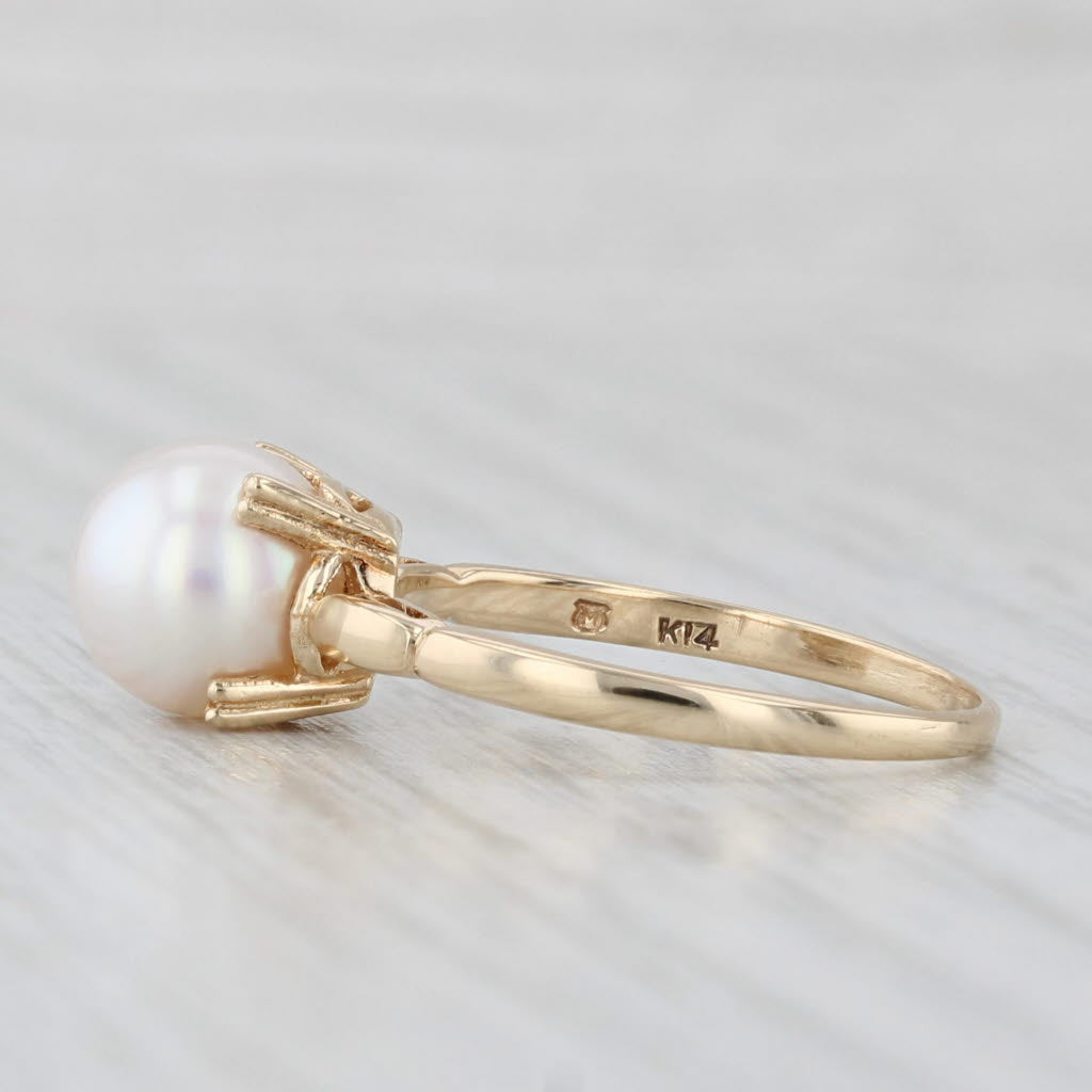 Light Gray Vintage 8mm Cultured Pearl Solitaire Ring 14k Yellow Gold Size 7