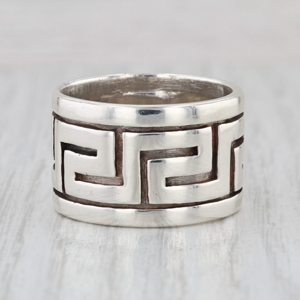 Greek Key Pattern Ring Sterling Silver Size 11 Wide Band