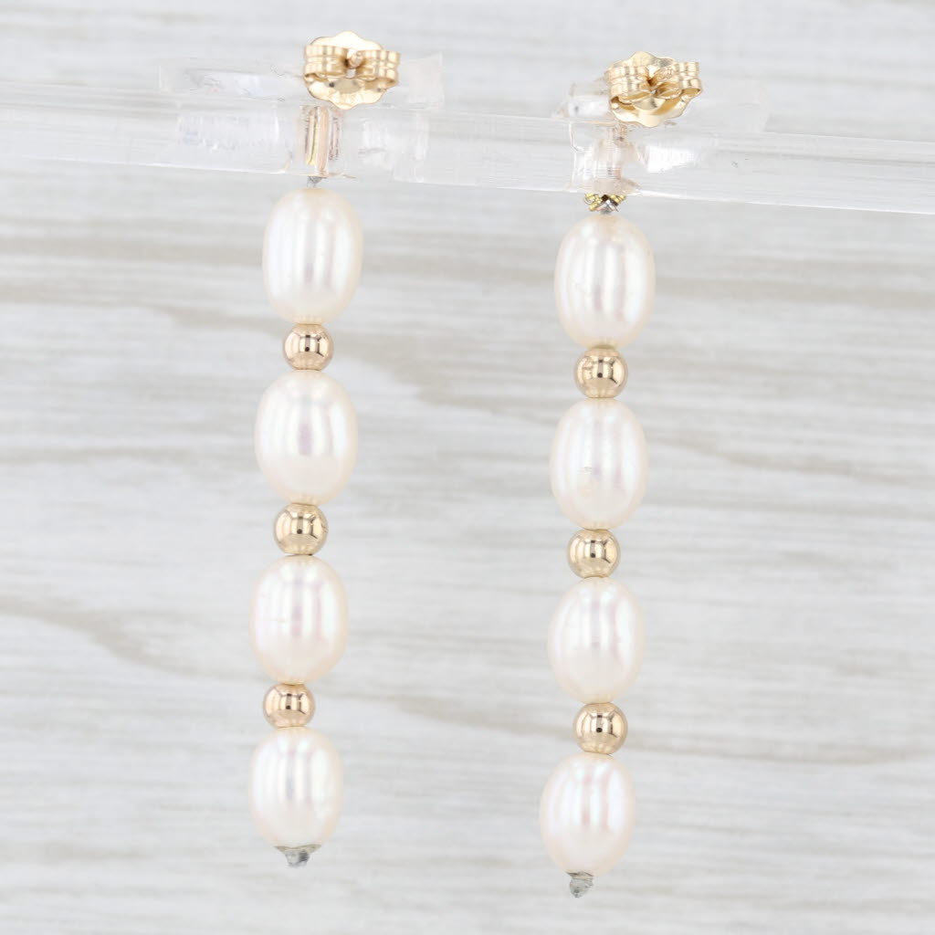 Light Gray Freshwater Pearl Bead Dangle Earrings 14k Yellow Gold