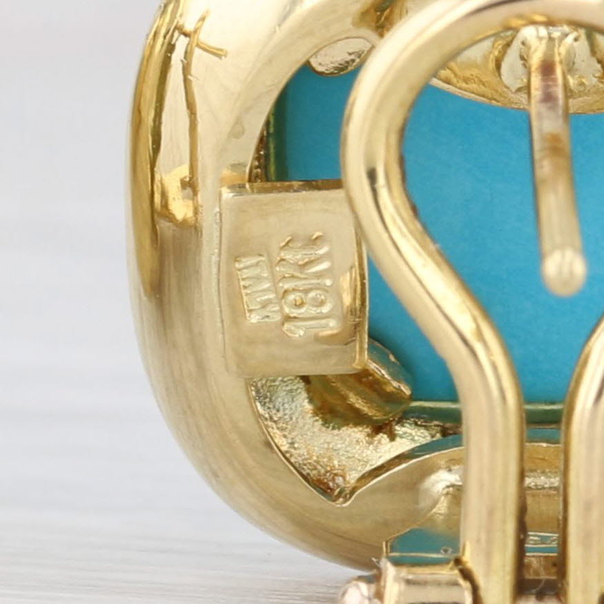 Tan Italian Turquoise Cabochon Earrings 18k Yellow Gold Omega Back Drops