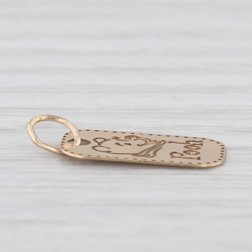 Light Gray Winnie the Pooh Bear ID Tag Charm 14k Yellow Gold Disney Cartoon