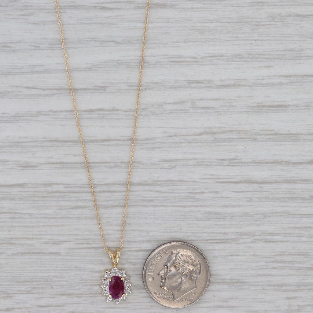 Gray 0.60ct Ruby Diamond Halo Pendant Necklace 10k Yellow Gold 18.5" Rope Chain