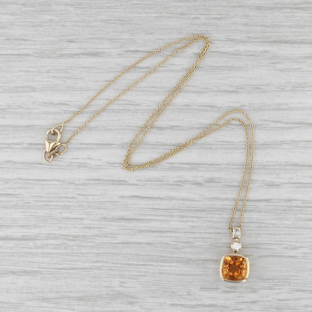 Effy 2.05ctw Citrine Diamond Pendant 14k Yellow Gold 16.25" Cable Chain