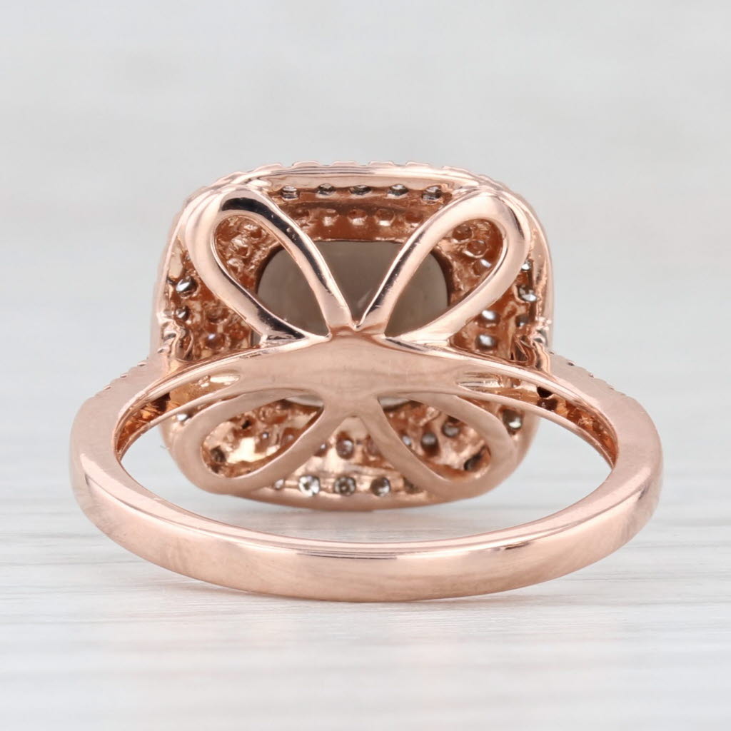 Light Gray 3.12ctw Cushion Smoky Quartz Diamond Halo Ring 14k Rose Gold Size 7