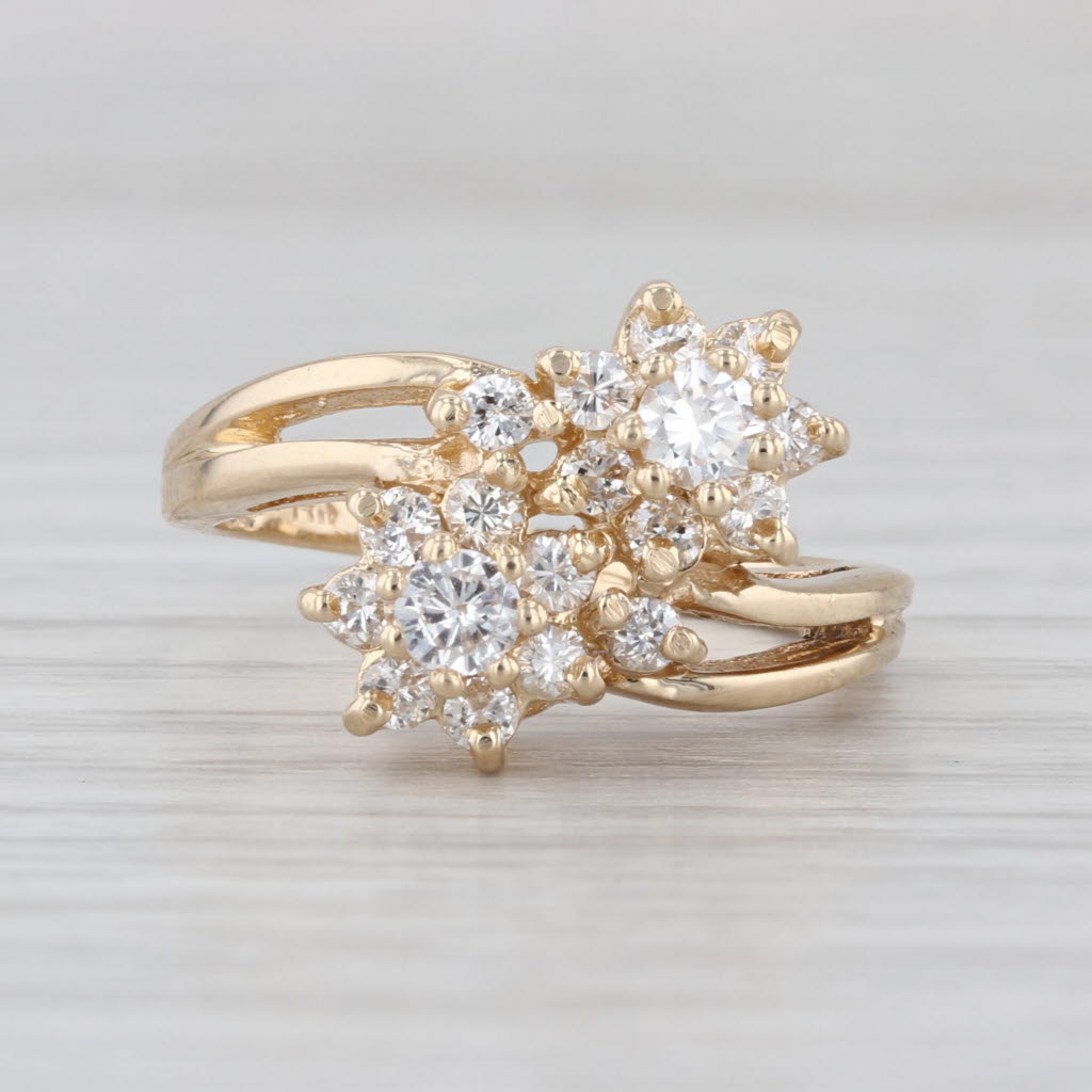 0.65ctw Diamond Flower Bypass Ring 14k Yellow Gold Size 5.5