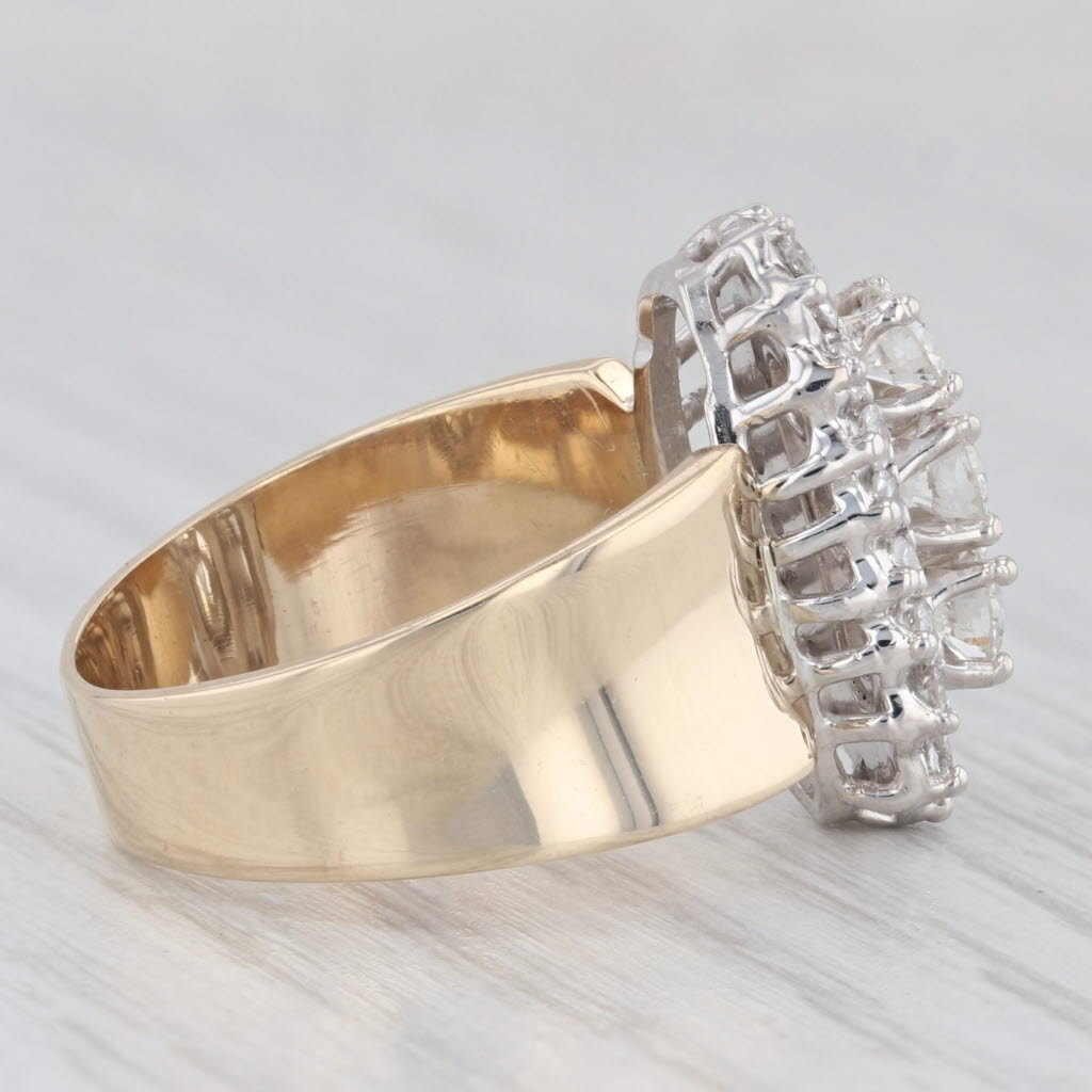 Light Gray 0.97ctw Diamond 3-Stone Cocktail Cluster Ring 14k Gold Size 8.25