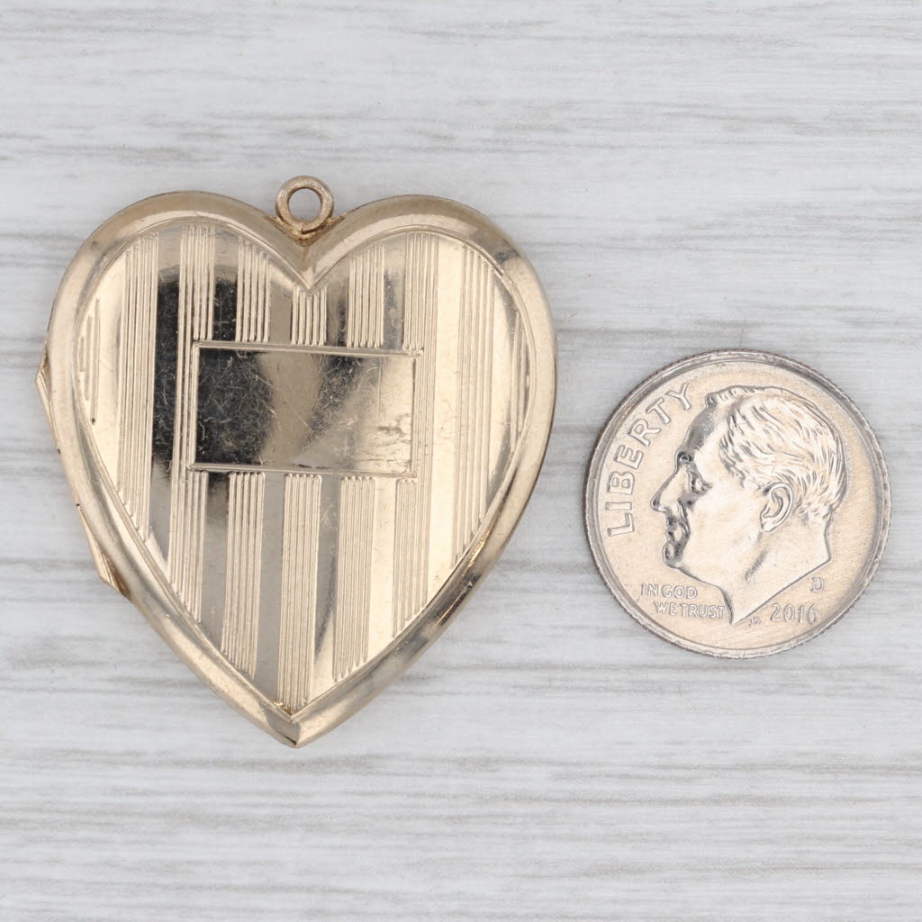 Vintage Engravable Heart Picture Locket Pendant Gold Filled Opens Hayward