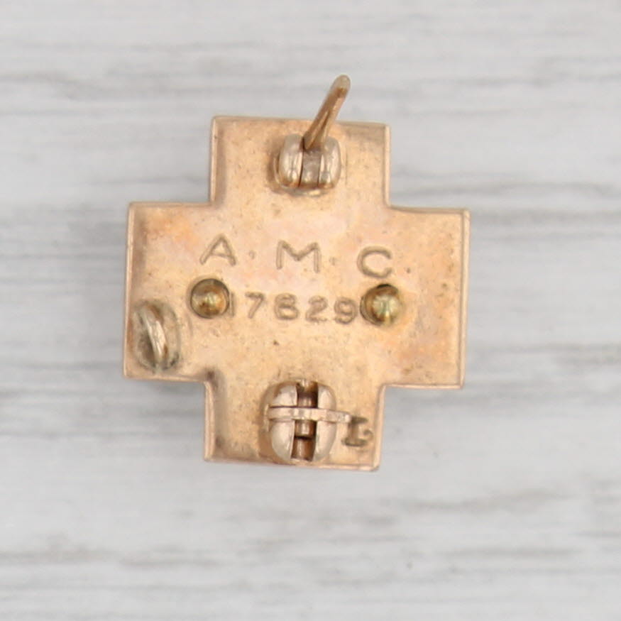 Light Gray Sigma Pi Cross Pin 10k Gold Emerald Enamel Vintage Fraternity Badge