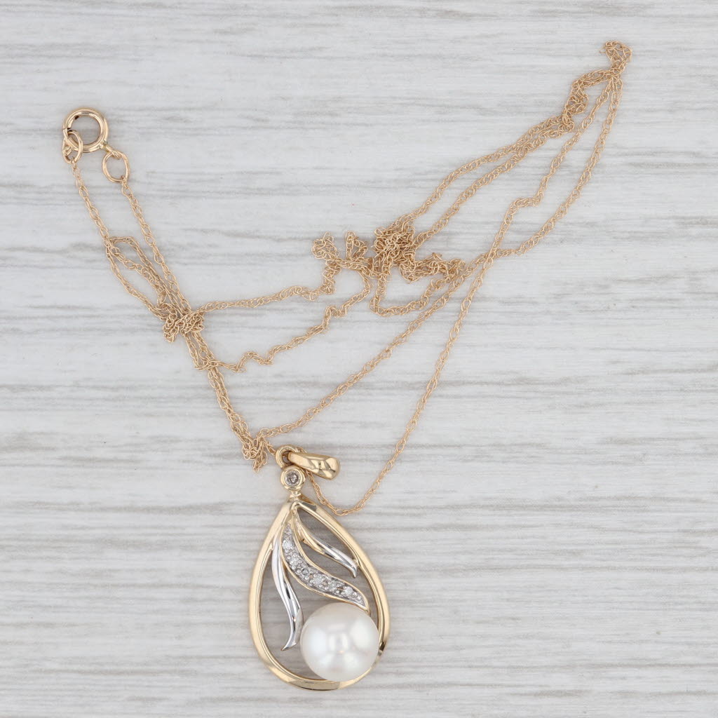 Light Gray Cultured Pearl Teardrop Pendant Necklace 14k Yellow Gold 18.75" Rope Chain
