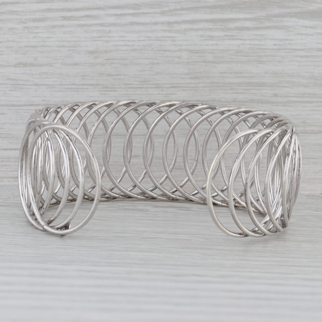 Gray Spiral Linked Circles Cuff Bracelet Sterling Silver 7.75" Adjustable