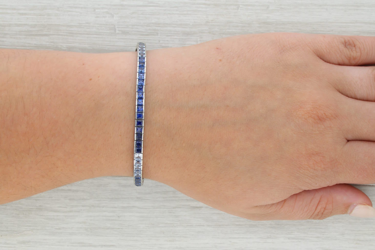 11.50ctw Lab Created Blue Sapphire Tennis Bracelet 10k White Gold 7.25" 4mm