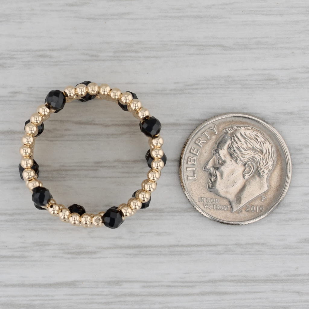 Gray New Coiled Bead Black Glass Ring 14k Yellow Gold Adjustable Size 7