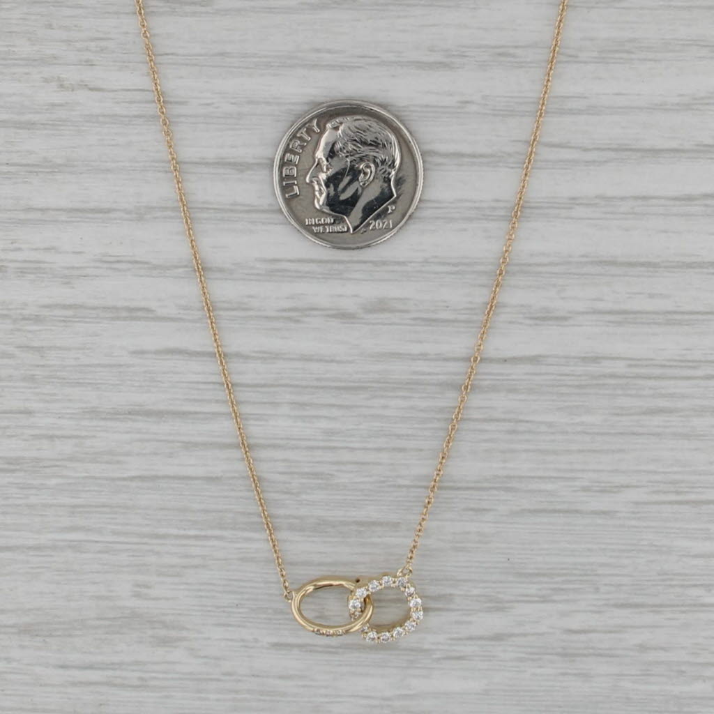 New 0.20ctw Diamond Linked Rings Necklace 14k Yellow Gold 18" Cable Chain