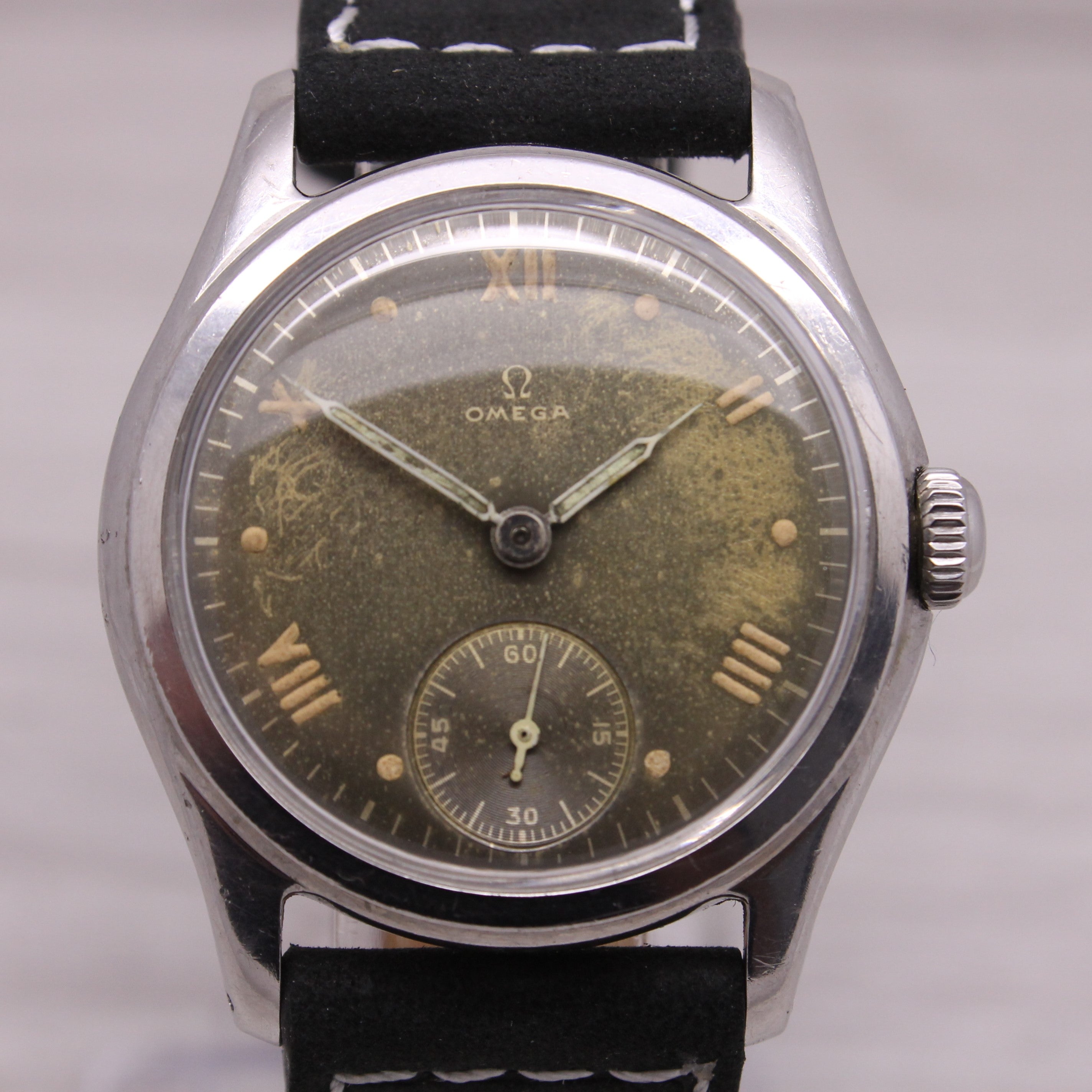 Dark Gray Vintage c.1944 Omega 32.5mm Mens Steel Manual Watch cal.26.5 ORIGINAL Dial