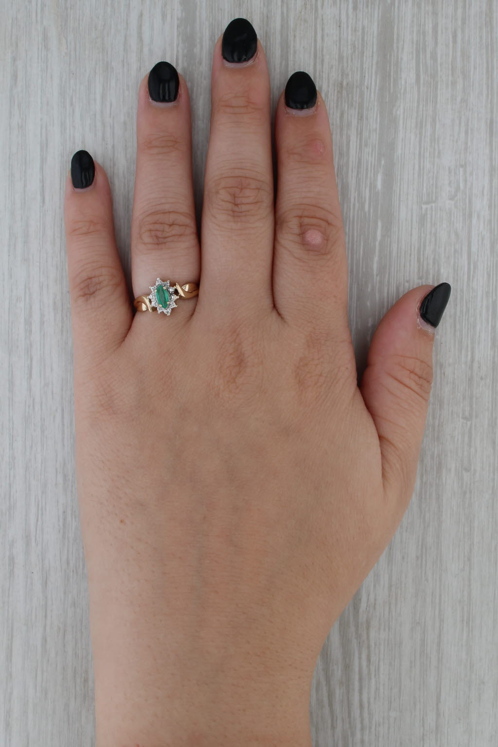 0.25ct Marquise Emerald Diamond Halo Ring 10k Yellow Gold Size 7