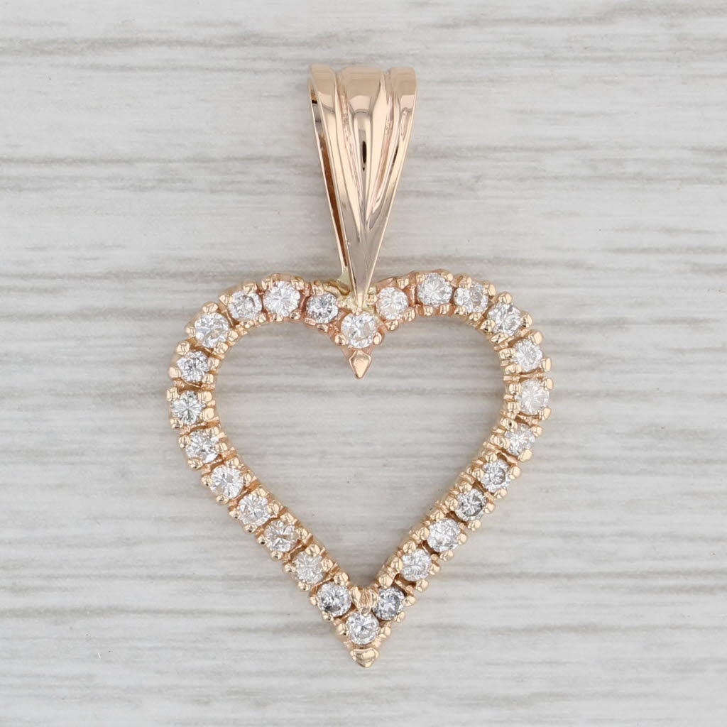 Gray 0.47ctw Diamond Open Heart Pendant 10k Yellow Gold