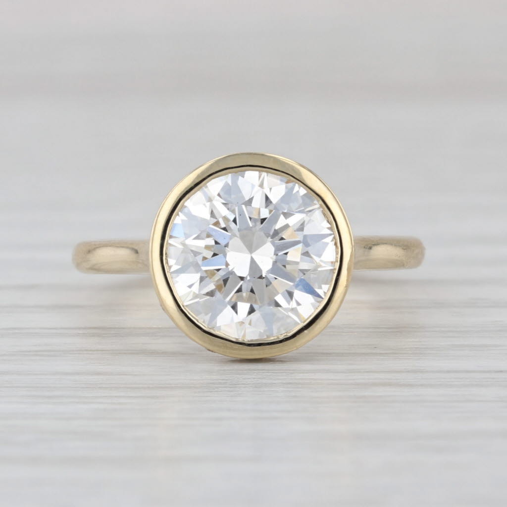 New IGI 3.26ctw Lab Grown Diamond Engagement Ring 14k Gold Round Bezel Set