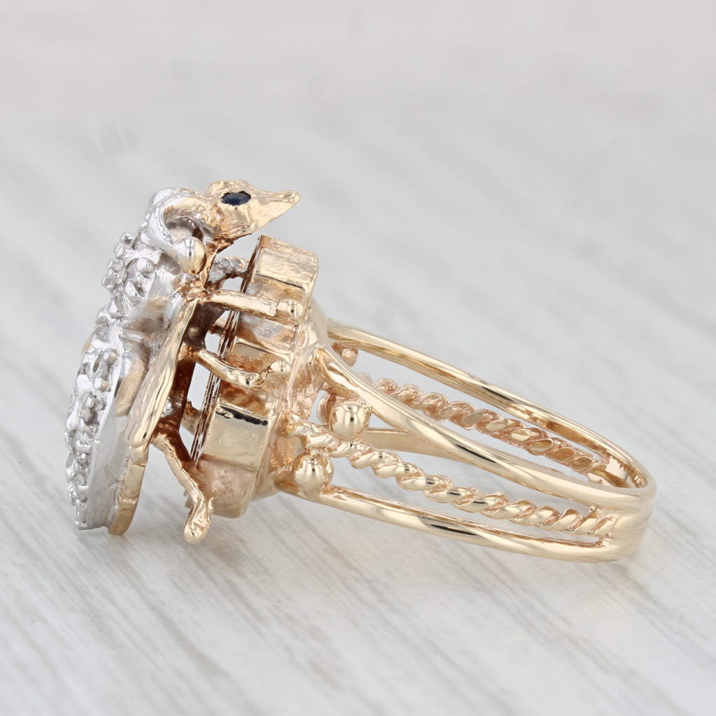 Light Gray 0.34ctw Diamond Sapphire Bee Ring 14k Yellow Gold Size 7.5 Cocktail