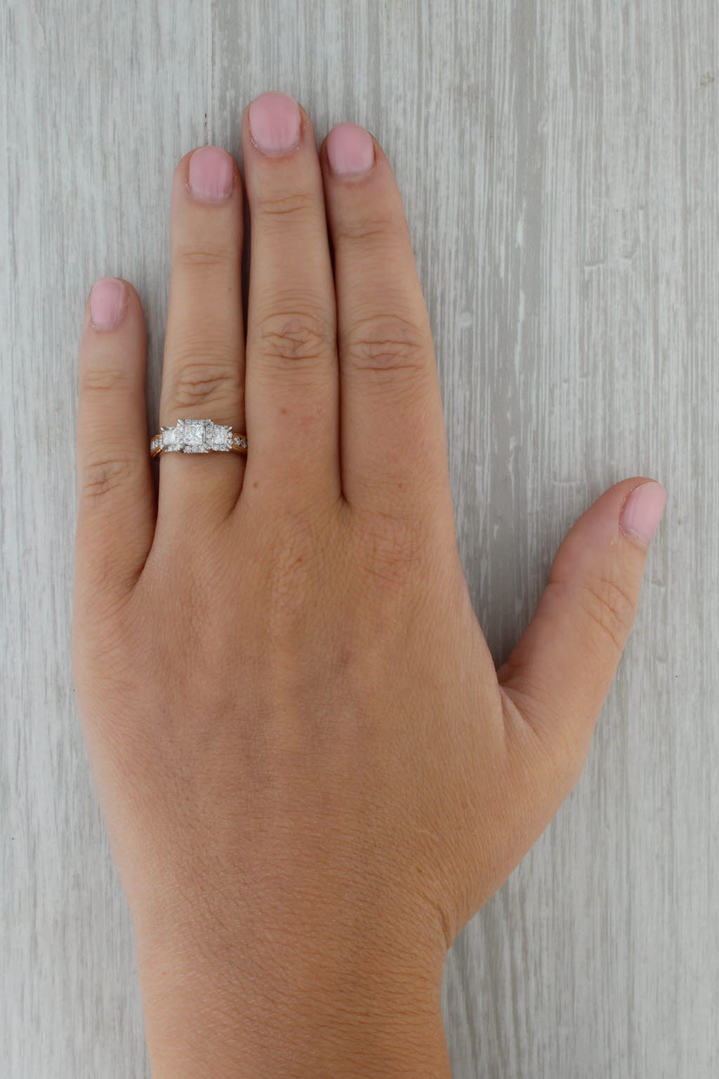 Rosy Brown 0.90ctw Princess Diamond Halo Engagement Ring 14k Yellow Gold Size 5.25