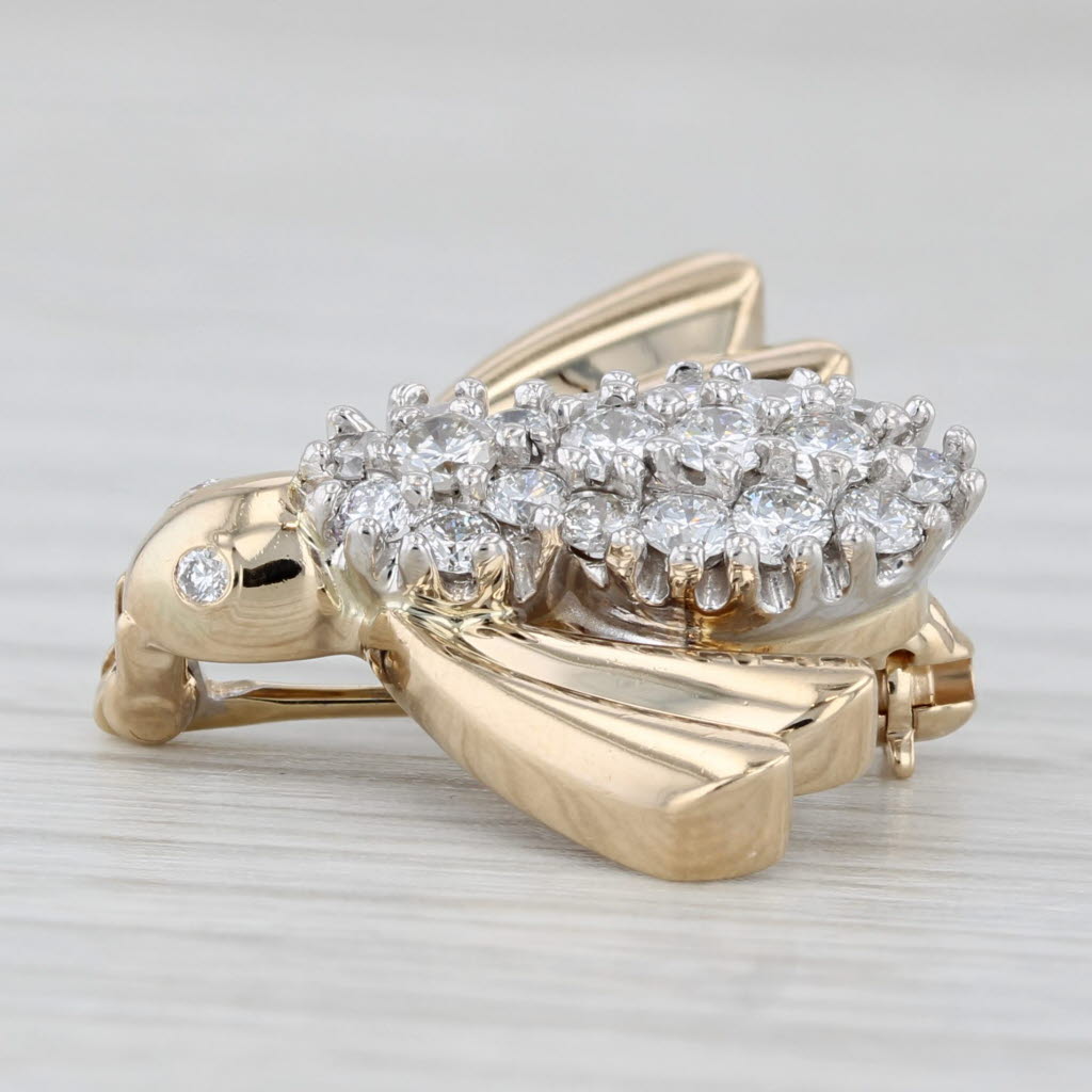 Light Gray 0.75ctw Diamond Bumble Bee Pin 14k Yellow Gold Brooch