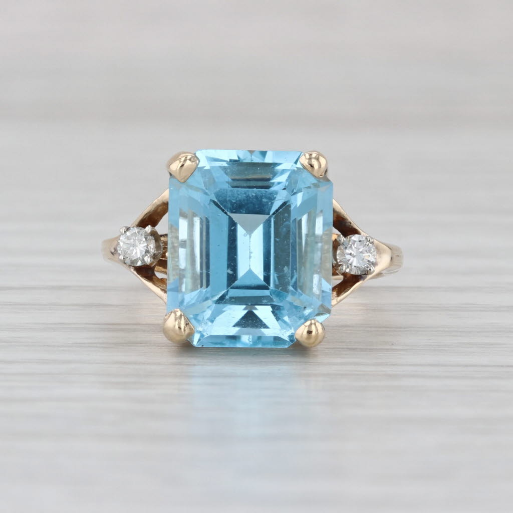 8.85ctw Emerald Cut Blue Topaz Diamond Ring 14k Yellow Gold Size 5.5