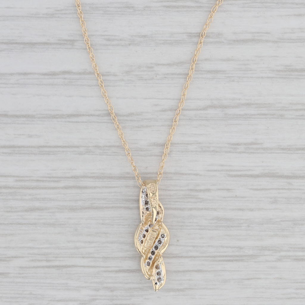 Light Gray 0.15ctw Diamond Drop Pendant Necklace 14k Yellow Gold 18" Rope Chain