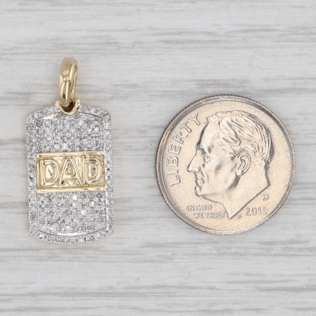 Light Gray 0.29ctw Diamond Accented "Dad" Pendant 10K Yellow Gold