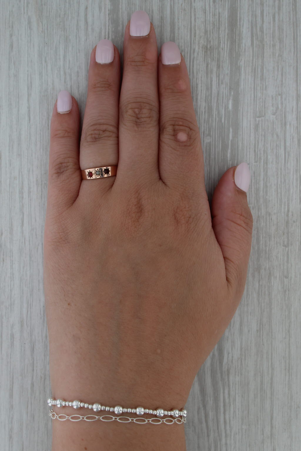 Antique Simulated Pearl Red Glass Ring 8k Rose Gold Size 6.25-6.75