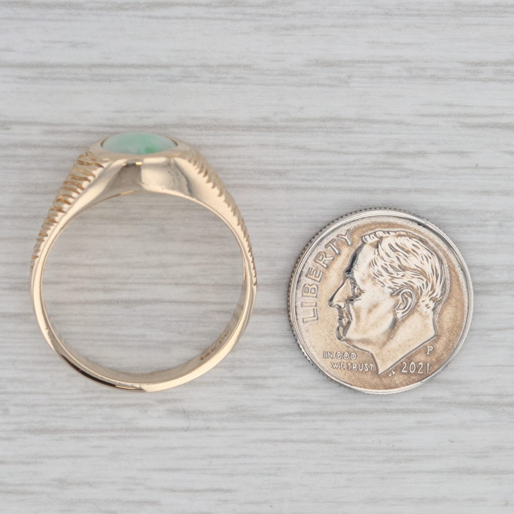 Gray Green Jadeite Jade Solitaire Ring 14k Yellow Gold Size 9-9.25 Woodgrain Band