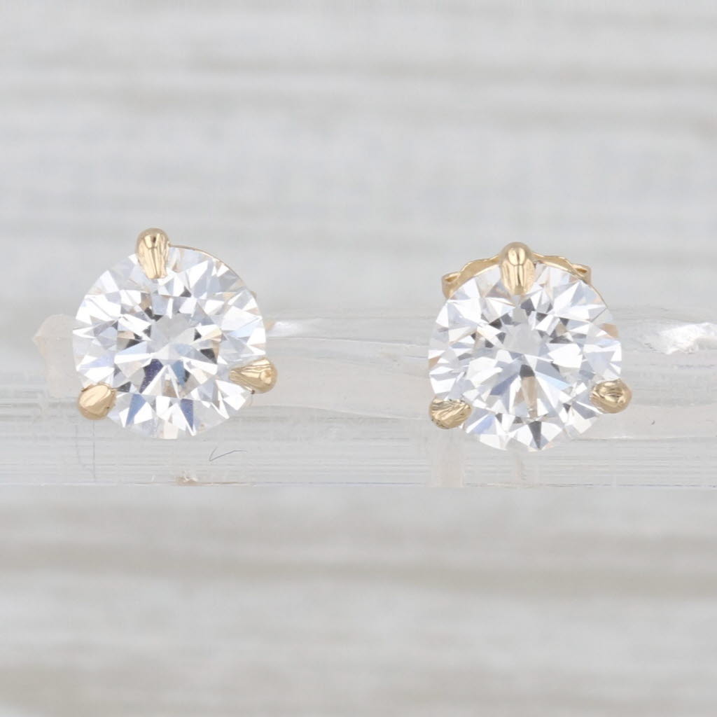 2.15ctw Lab Grown Round Diamond Stud Earrings 14k Yellow Gold Studs IGI E VVS2