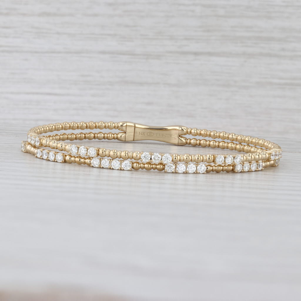 New 1.33ctw Diamond Double Flexible Bangle Bracelet 14k Yellow Gold 6.5" 4.5mm