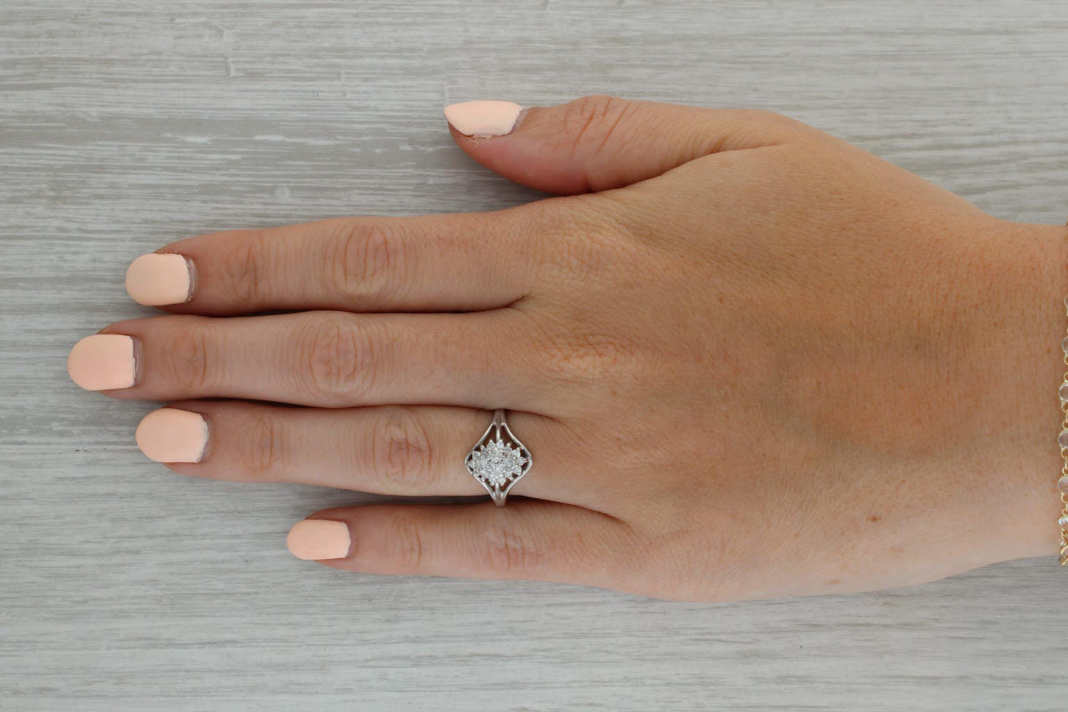 Rosy Brown 0.30ctw Diamond Cluster Ring 14k White Gold Size 5.5 Engagement