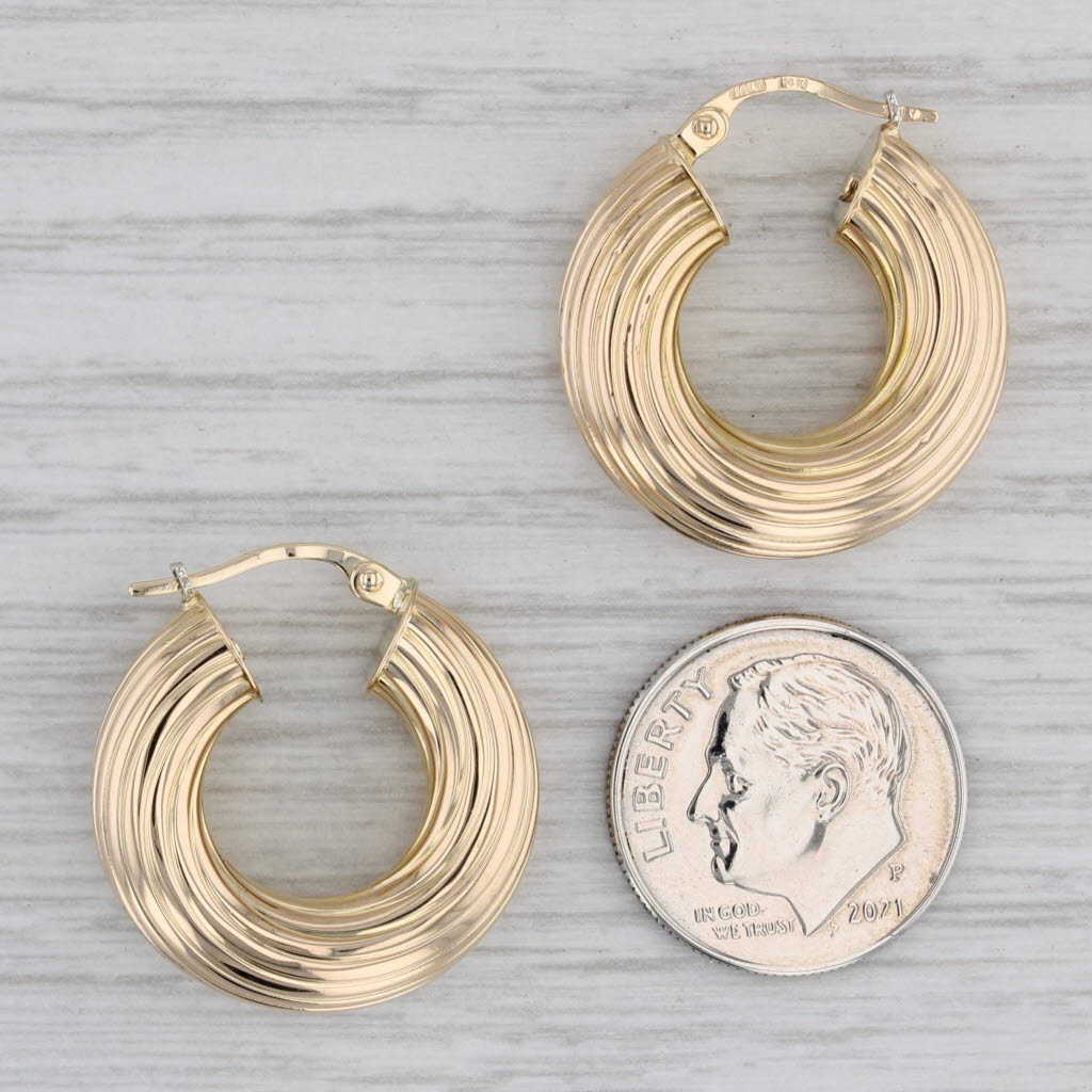 Gray Round Twist Hoop Earrings 14k Yellow Gold Snap Top Pierced Hoops