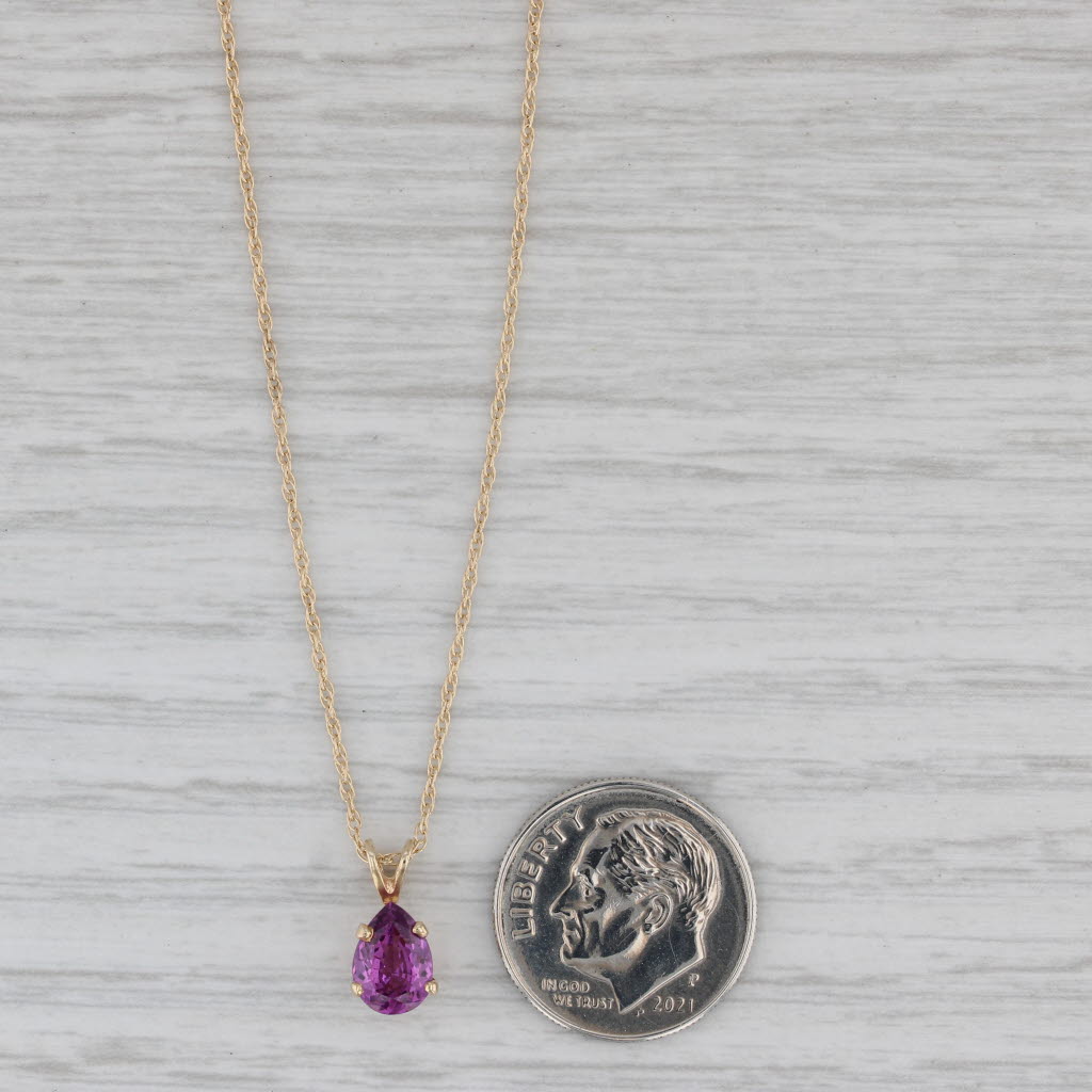 Gray Garnet Teardrop Pendant Necklace 14k Yellow Gold 18" Rope Chain