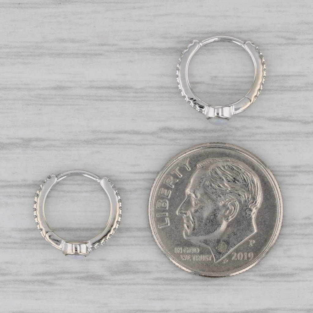 Gray New Opal Diamond Hoop Earrings 14k White Gold Huggie Hoops
