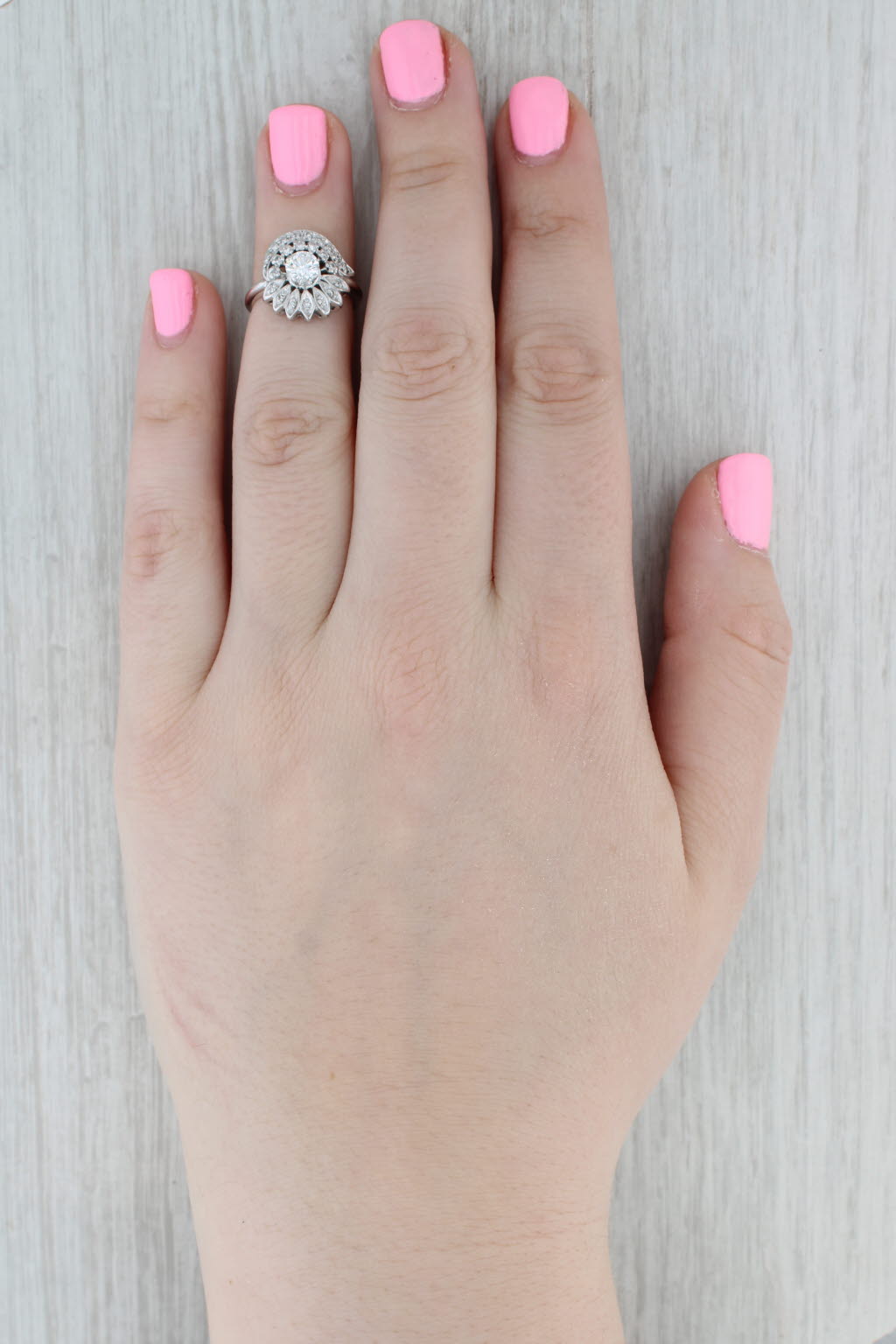 Gray Vintage 0.64ctw Round Diamond Flower Engagement Ring 14k White Gold Size 4