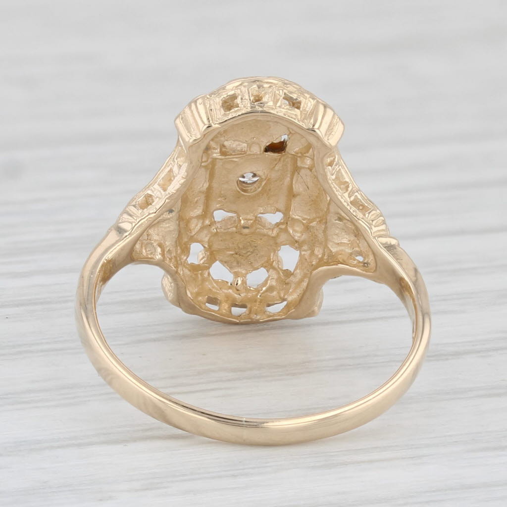 Light Gray Vintage Diamond Ornate Ring 14k Yellow Gold Size 4.5