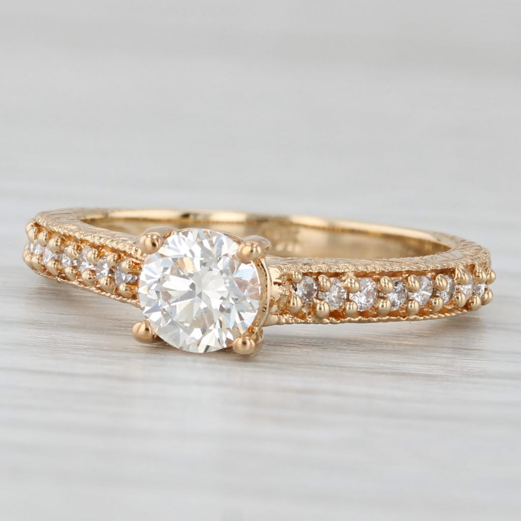 Light Gray New 0.81ctw Round Diamond Engagement Ring 18k Gold Sz 6.5 Cathedral Etched Band